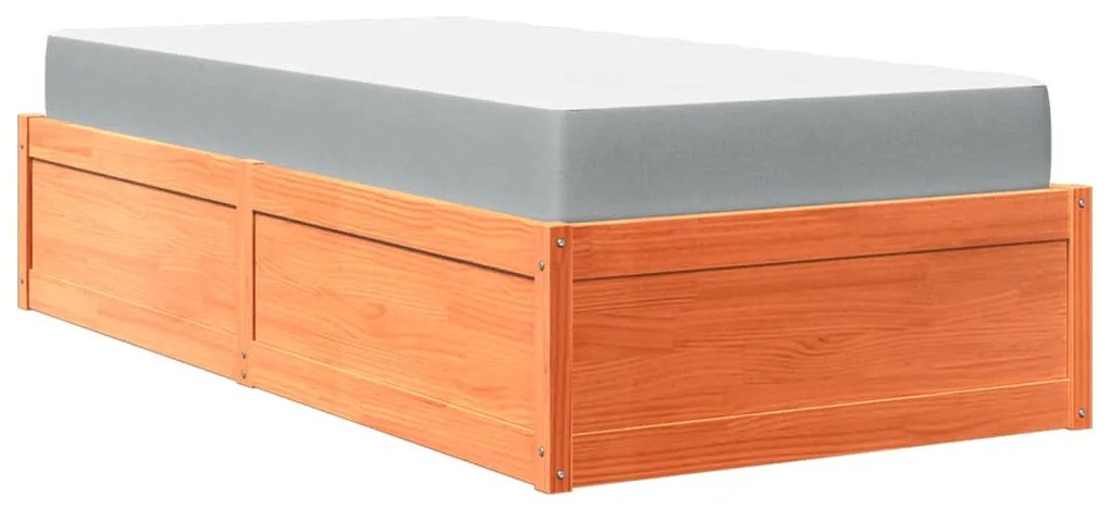 viaszbarna tömör fenyőfa ágy matraccal 100 x 200 cm