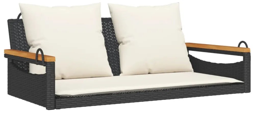 fekete polyrattan hintapad párnákkal 109 x 62 x 40 cm