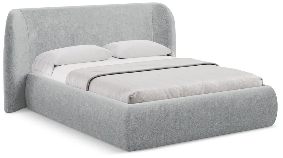 Világosszürke kárpitozott ágyneműtartós franciaágy ágyráccsal 180x200 cm Hauke – Makamii