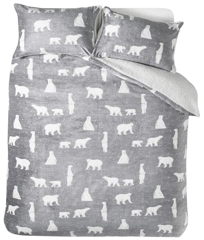 Szürke kétszemélyes sherpa ágyneműhuzat 200x200 cm Cosy Polar Bear – Catherine Lansfield
