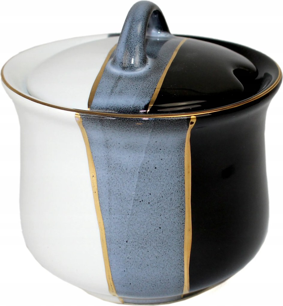 Cukortartó kerámia 0,25 l kézzel díszített modern csíkos motívummal