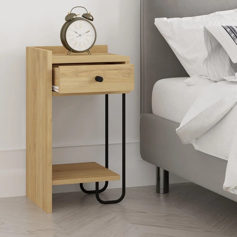 Natúr színű éjjeliszekrény tölgyfa dekorral Mercure – Marckeric