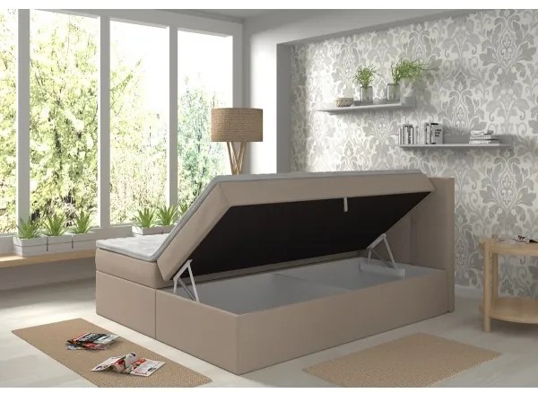 Kárpitozott ágy matracokkal és topperrel, ágyneműtartóval EMBER 180x200 cm bézs