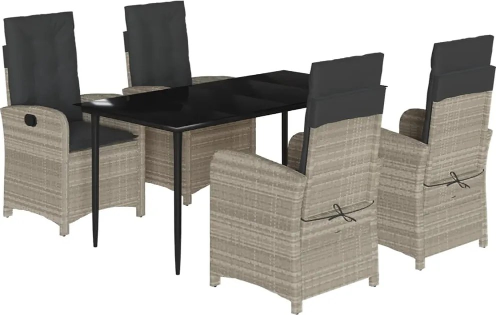 vidaXL 5részes világosszürke polyrattan kerti étkezőgarnitúra párnával