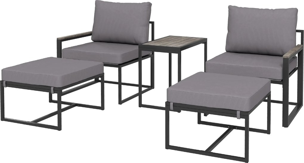 Outsunny 2 Személyes Acél Időjárásálló Erkélybútor Szett 2 Karosszékkel, Ülők Pimenkerekkel, Tálalóasztallal és Lábpihentetővel | Aosom