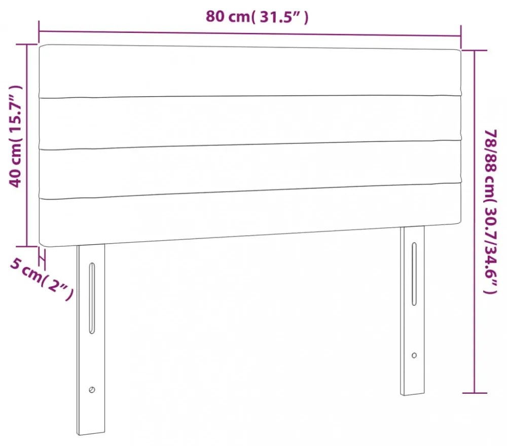 világosszürke bársony LED-es fejtámla 80 x 5 x 78/88 cm