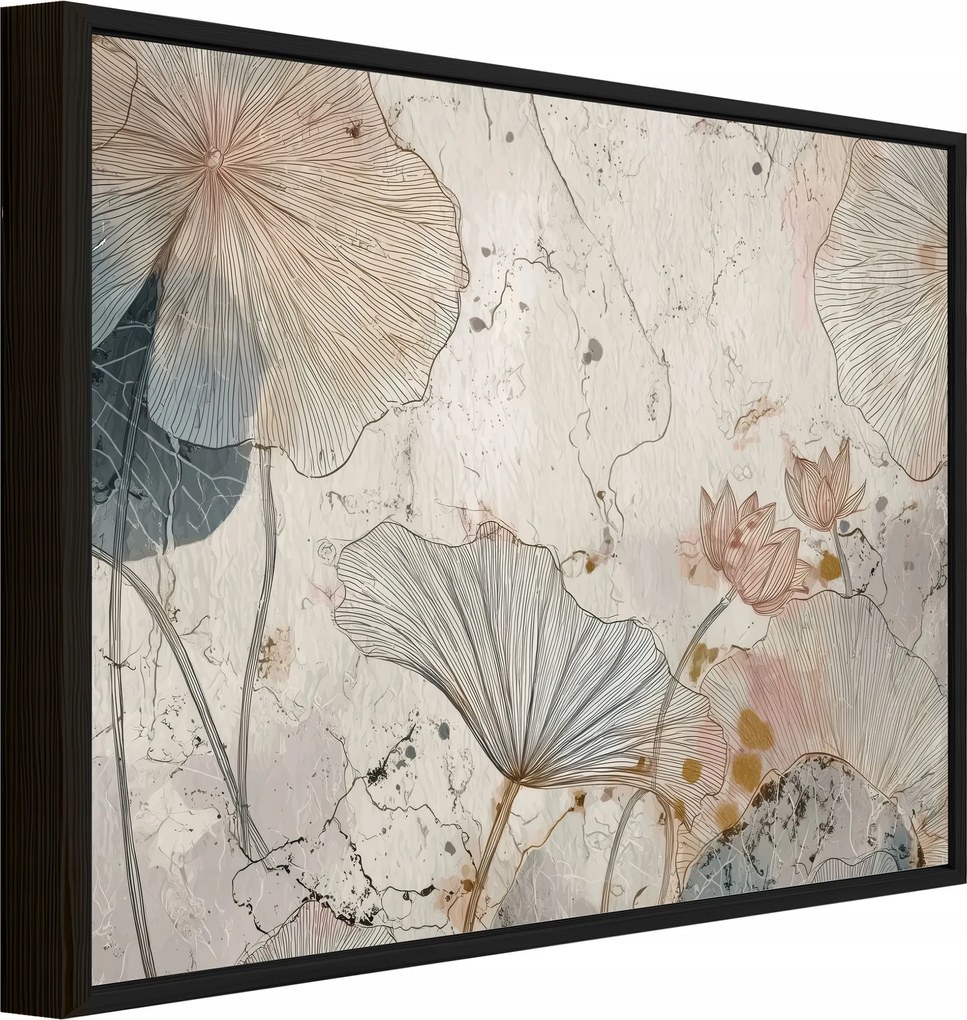 Vászonkép Fekete Keretben Virágok Beton Nappali Hálószoba 100x70