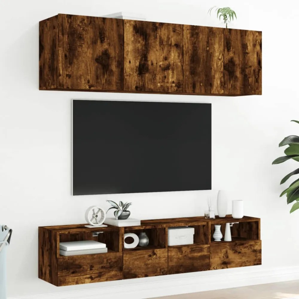 2 db füstös tölgy színű szerelt fa fali TV-szekrény 40x30x30 cm