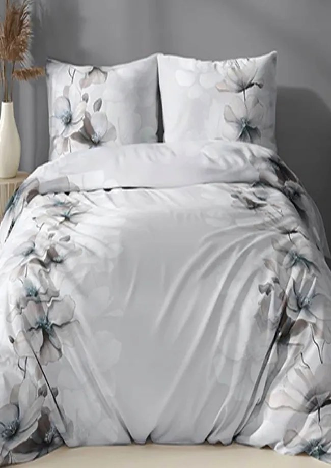 Flanel ágyneműhuzat 140x200 70x90 Csipkebogyó szürke alapon