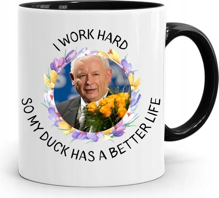 Bögre Fekete Vicces Pis Jaroslaw Kaczynski nyomott mintával