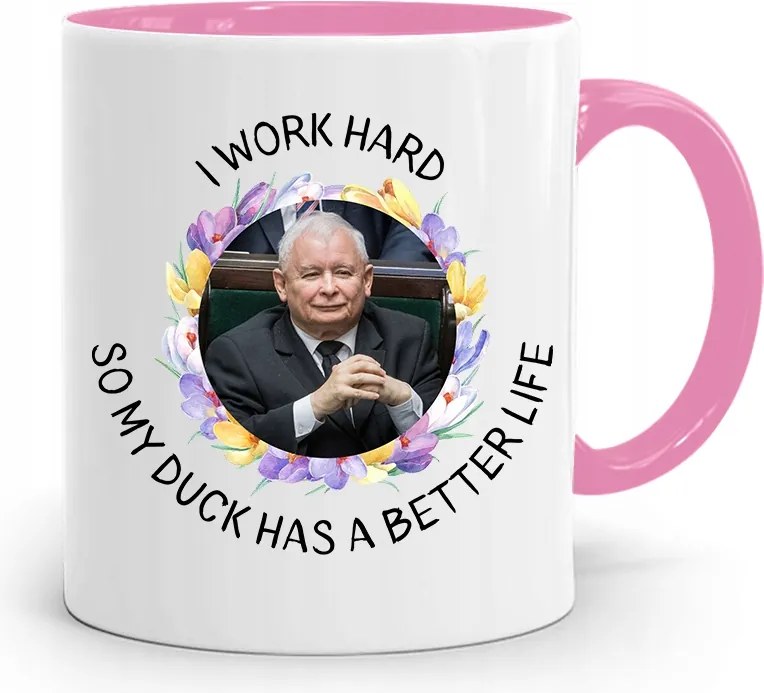 Rózsaszín Vicces Bögre Jaroslaw Kaczynski fényképes nyomattal