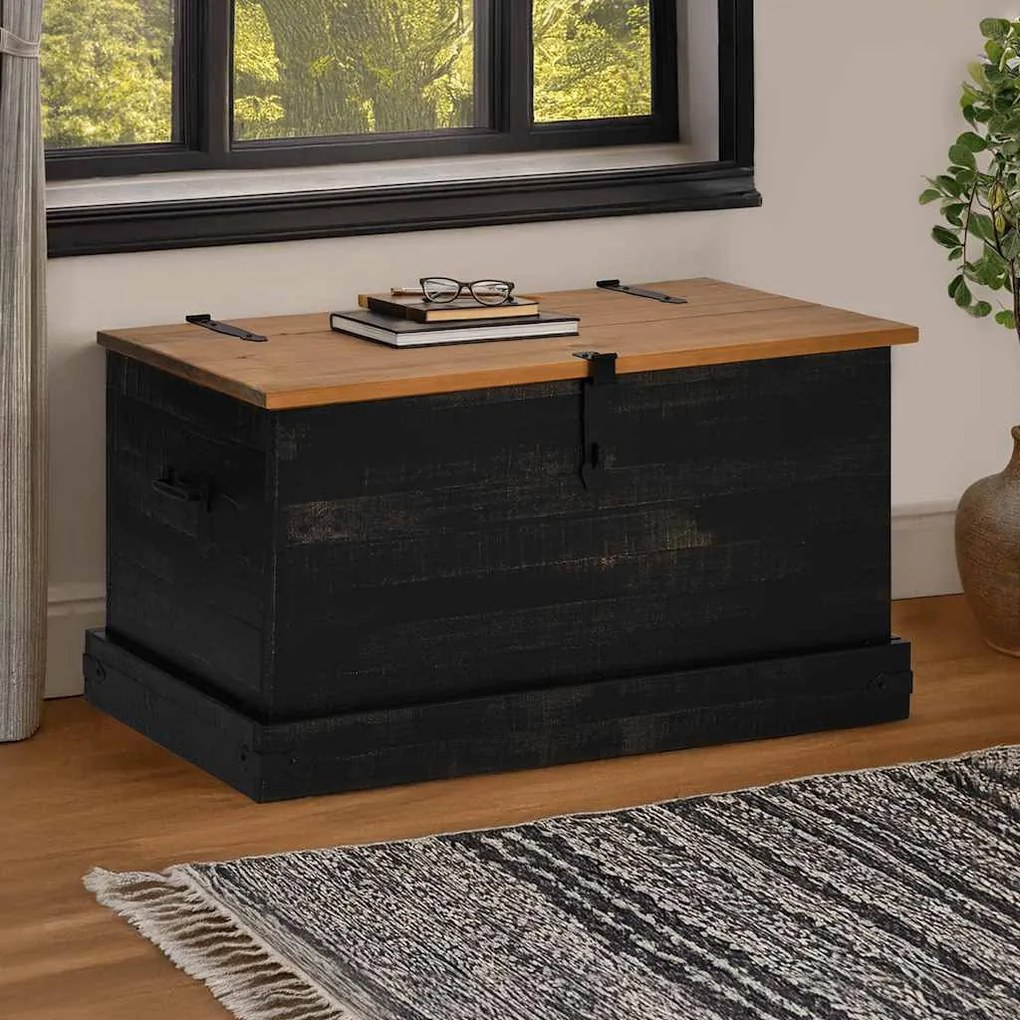 fekete tömör fenyőfa HALDEN tárolószekrény 91x48x47 cm