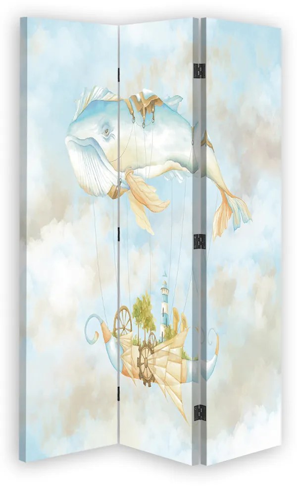 Gario Paraván Repülo bálna és hajó a nap folyamán Méret: 110 x 170 cm, Kivitelezés: Klasszikus paraván