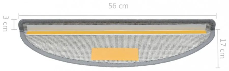 10 db világosszürke félkör alakú lépcsőszőnyeg 56 x 17 x 3 cm