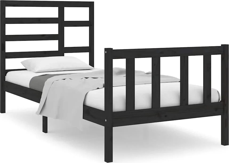 vidaXL Small Single fekete tömör fa ágykeret 75 x 190 cm