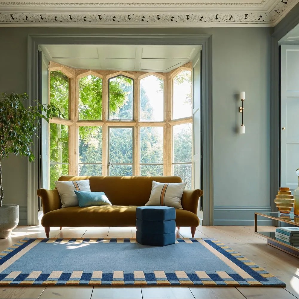 Kék kézi szövésű gyapjú szőnyeg 120x170 cm Kai Wool Border – Flair Rugs
