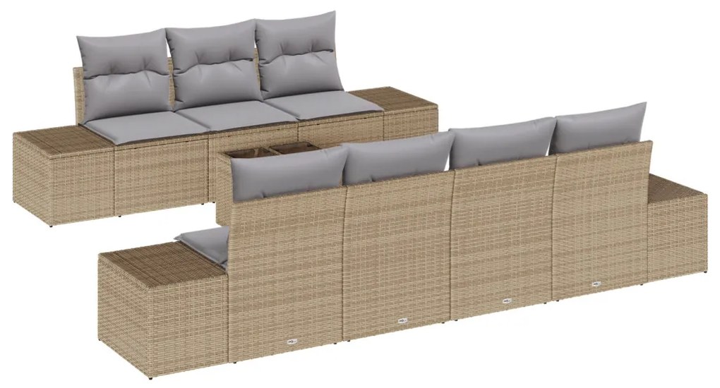 8 Darabos Kert Sofa Szett Párnákkal Bézs Poli Rattan