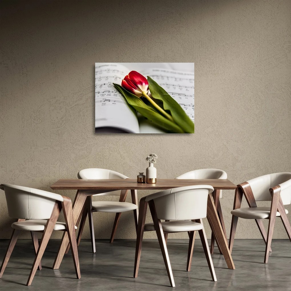 Egy vörös tulipán képe (üvegen) (70x50 cm)