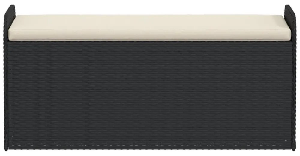 fekete polyrattan tárolópad párnával 115 x 51 x 52 cm