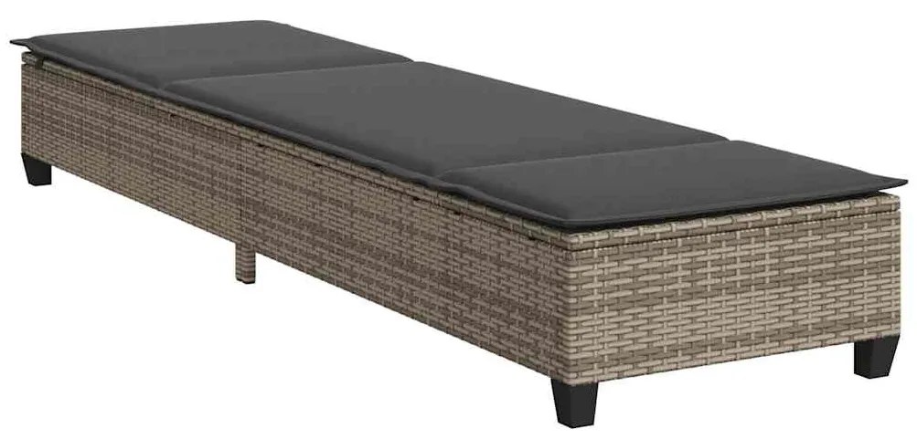 szürke polyrattan napozóágy párnákkal 55x200x25,5 cm