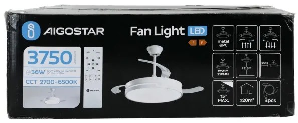 Aigostar - LED Dimmelhető mennyezeti ventilátor LED/36W/230V 2700-6500K + távirányító fehér