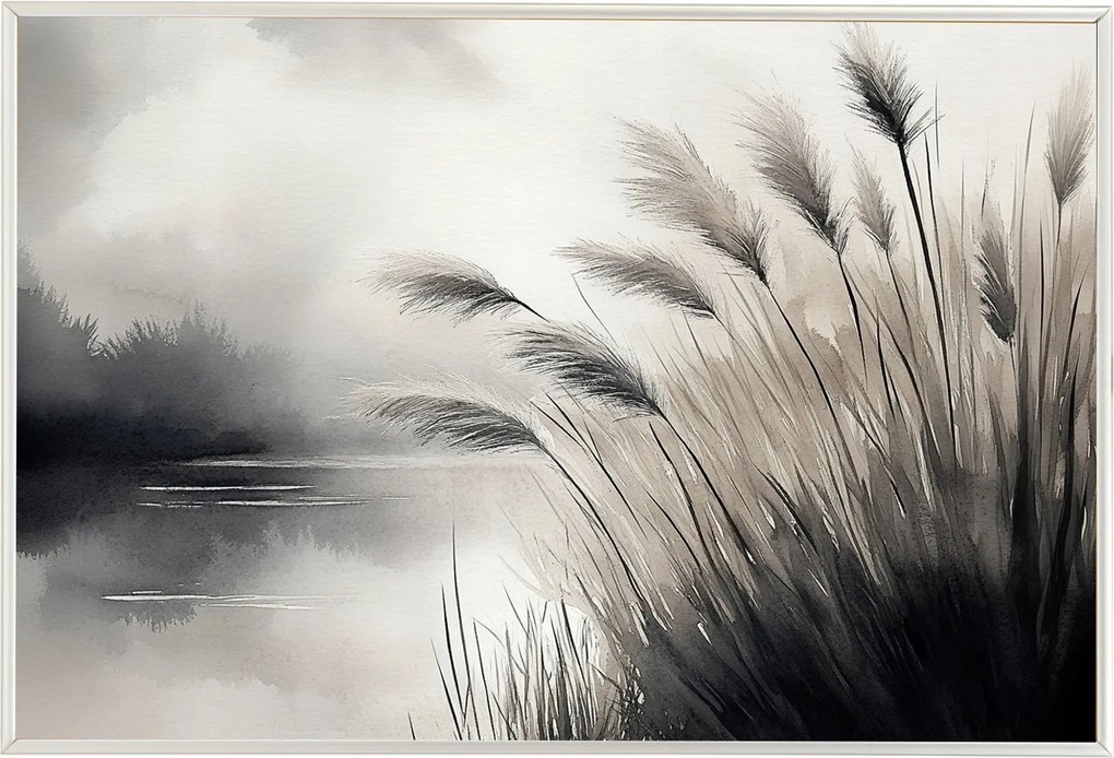 Poszter Keret Alumínium Tájkép Kilátás Tó Pampas Fű 60x40