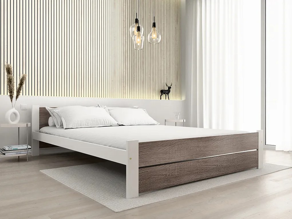Ágy IKAROS DOUBLE 140 x 200 cm, fehér/szarvasgomba tölgy Matrac: Matrac nélkül, Ágyrács: Deszkás ágyráccsal