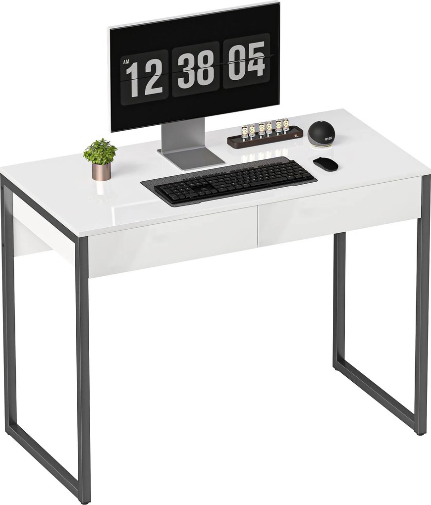 HOMCOM íróasztal 100 x 50 cm – 2 fiókos acélvázas kompakt íróasztal, fekete | Aosom