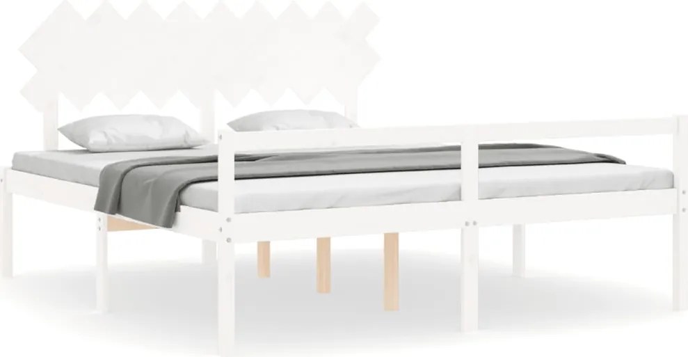 Fehér tömör fa ágy időseknek fejtámlával Super King Size
