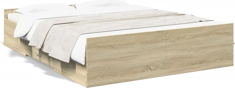 vidaXL sonoma tölgy színű szerelt fa ágykeret fiókokkal 150 x 200 cm