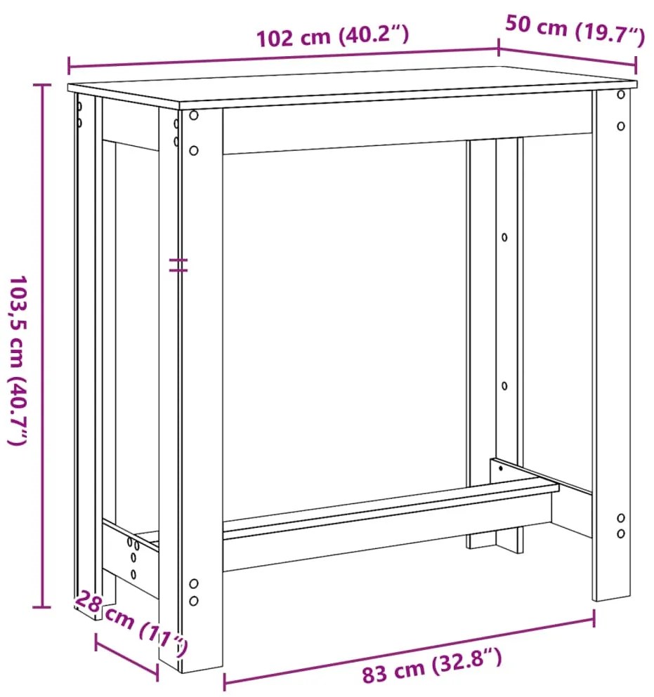 antik fa színű szerelt fa bárasztal 102 x 50 x 103,5 cm