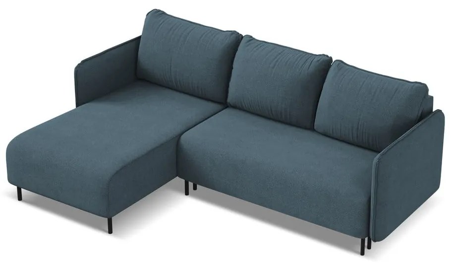 Kék kinyitható-tárolóhelyes sarokkanapé (bal oldali) Luana – Makamii