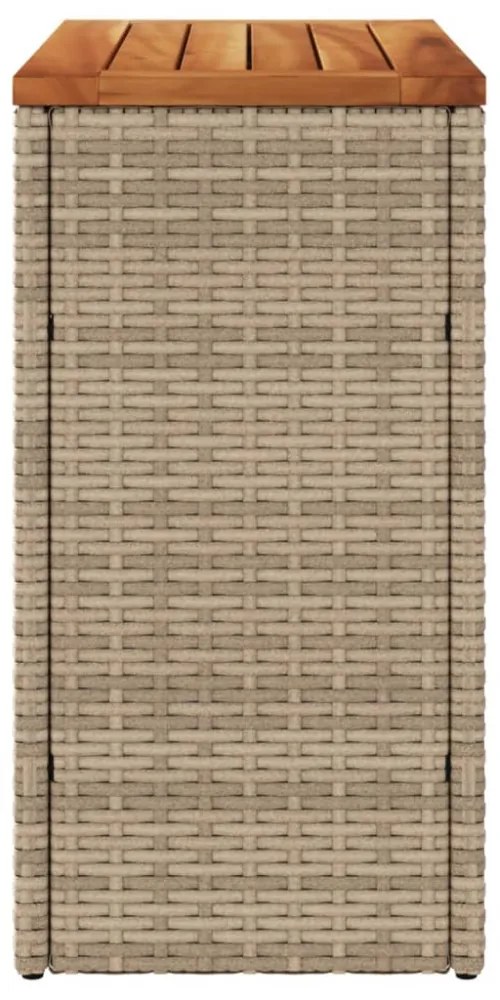 bézs polyrattan kerti kisasztal fa asztallappal 58x27,5x55 cm