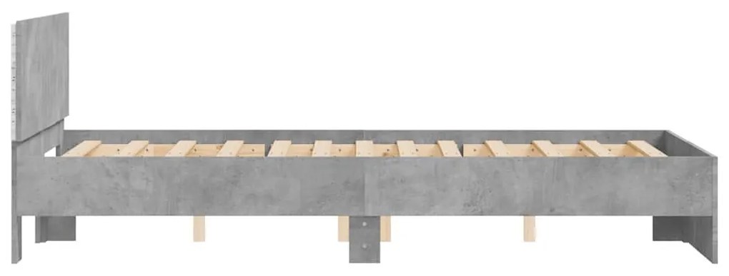 betonszürke ágykeret fejtámlával és LED-del 135x190 cm