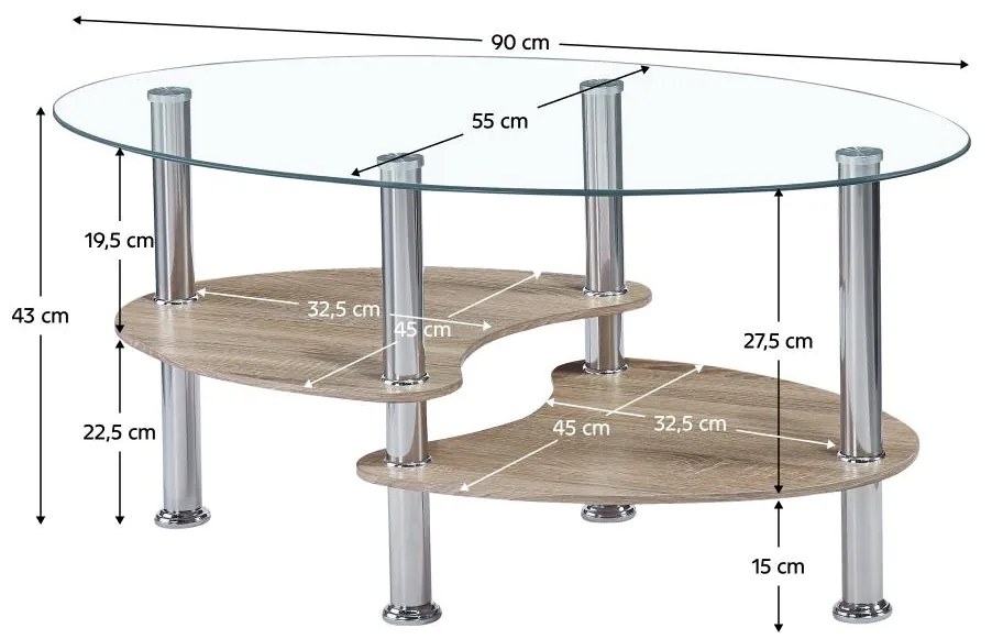 Dohányzóasztal Particolare (szonoma tölgy + acél + üveg) . 1116436