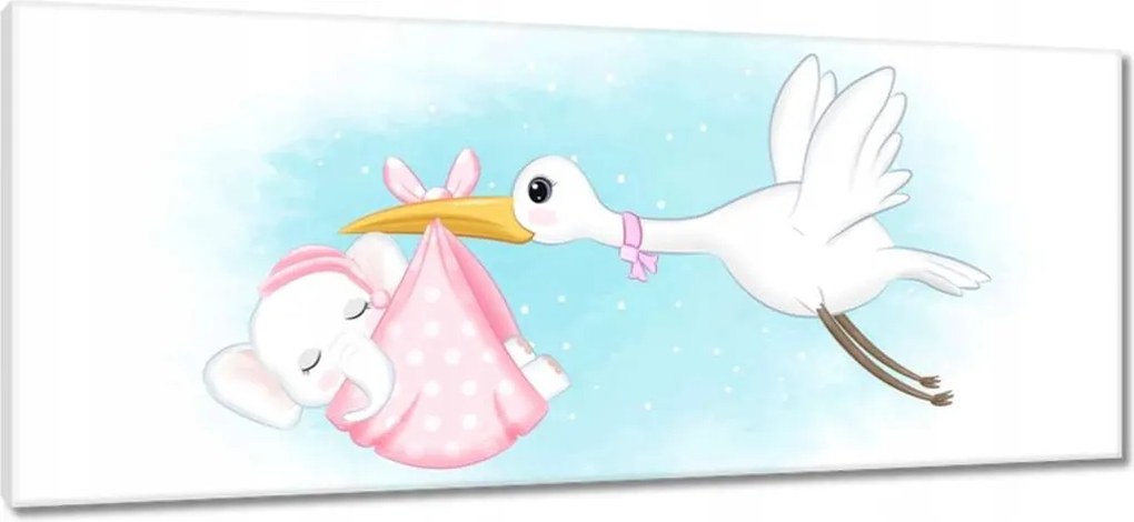 Vászonkép 100x40 Gólya és elefánt A gólya hozza a babát