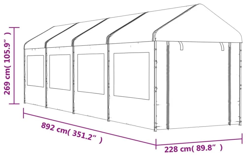 vidaXL fehér polietilén pavilon tetővel 8,92 x 2,28 x 2,69 m
