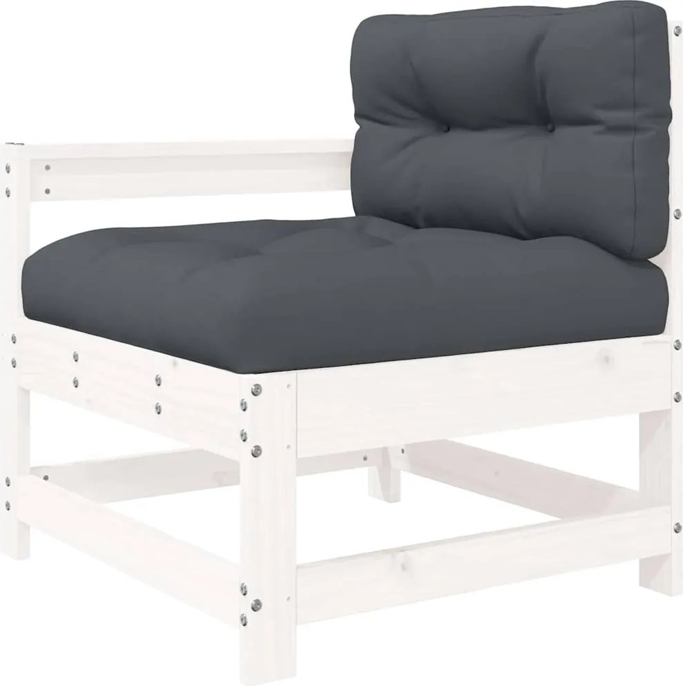 vidaXL fehér tömör fenyőfa kerti szék párnával