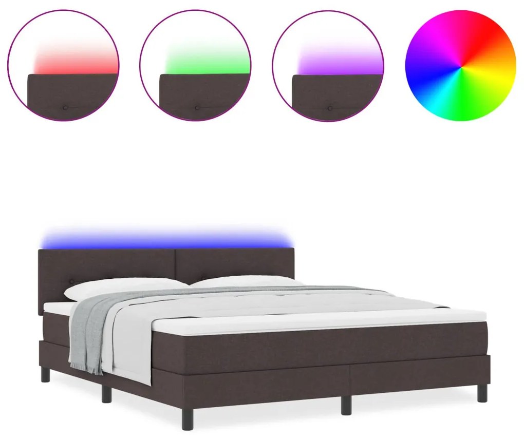 Boxspring Ágy Matrazzsal és LED-del Sötétbarna 180x200 cm Szövet