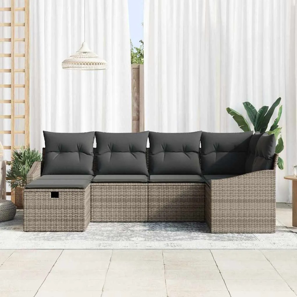 Kerti Kanapé Szett 6 pcs Szürke 55 x 62 x 69 cm Poli rattan
