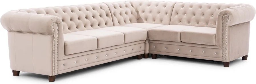 Bézs bársony kinyitható sarokkanapé (jobb oldali-L alakú) York Blik – Ropez