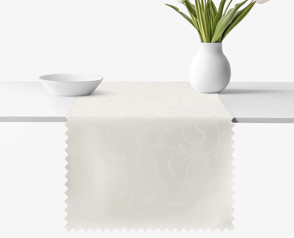 Goldea ünnepi teflonos asztali futó - tej színű nagy ornamentekkel ékesített 35x160 cm
