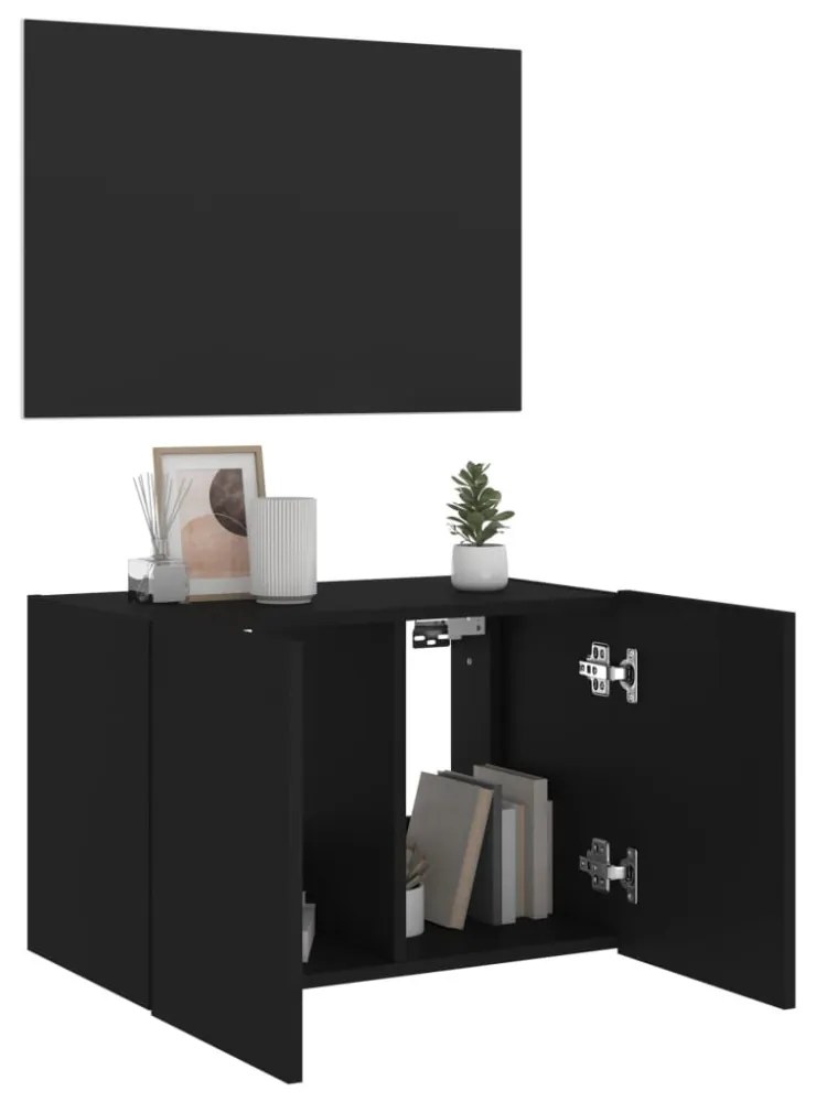 fekete fali TV-szekrény LED-világítással 60x35x41 cm