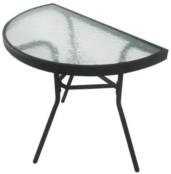 Kerti félkör alakú asztal üveglappal ISLAND 70x40 cm, fekete