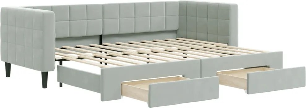 vidaXL világosszürke kihúzható bársony heverő fiókkal 80 x 200 cm