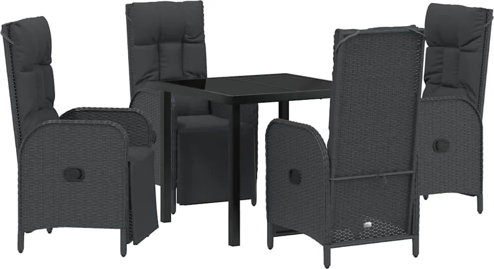 vidaXL Kert étkező szett párnával 5 pcs Fekete polirattan