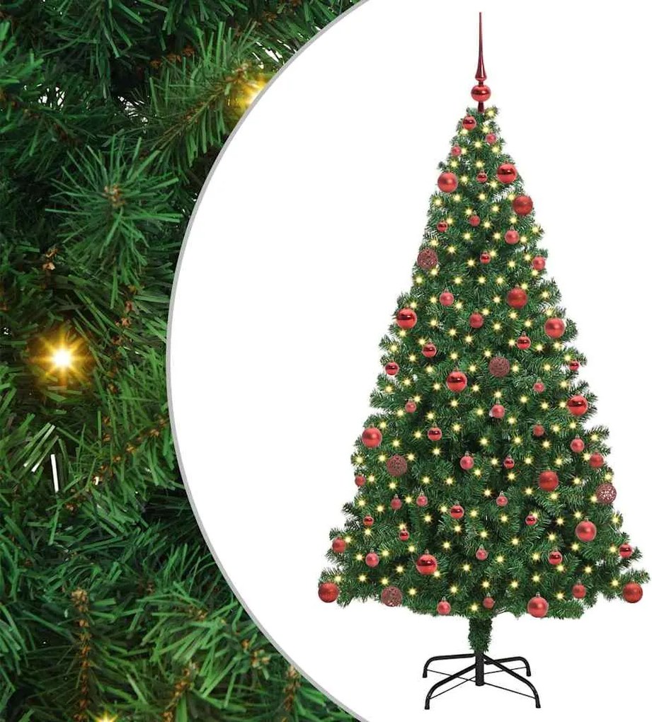 vidaXL Mű karácsonyfa 300 LED-del Zöld 180 cm PVC és Acél és Műanyag