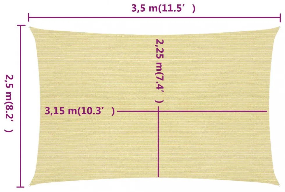 vidaXL bézs HDPE napvitorla 160 g/m² 2,5 x 3,5 m