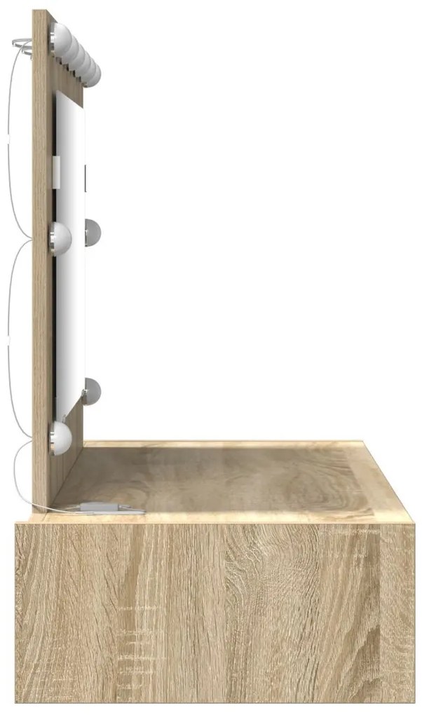 vidaXL Öltözködőasztal tükör lámpákkal Barna 100 x 40 x 70 cm Faanyag