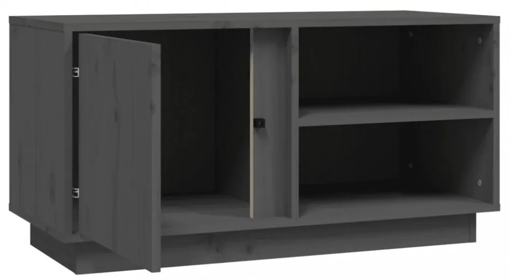 szürke tömör fenyőfa TV-szekrény 80 x 35 x 40,5 cm